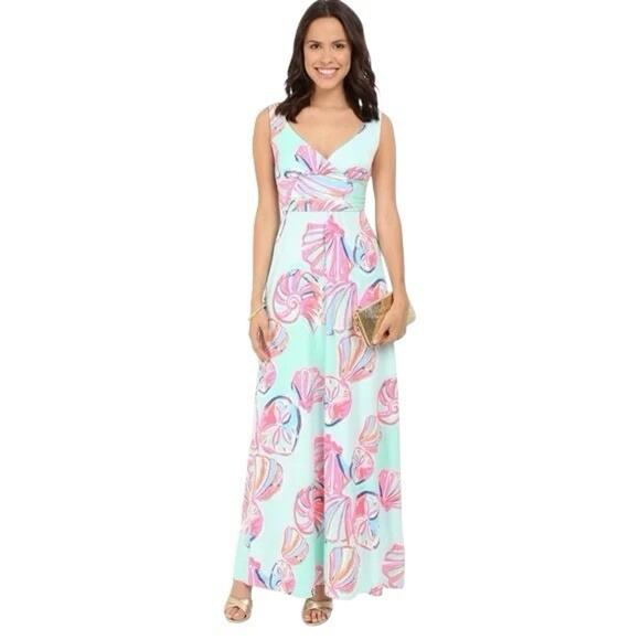 Lilly Pulitzer Sloane Maxi Dress Minty Fresh on the Rocks Shell Print Size XXS